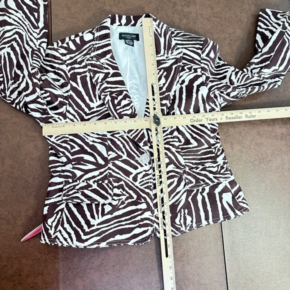 Vintage FOCUS 2000  Womens Blazer Brown White Zebra‎ Print Size Petite 12P - Picture 8 of 8